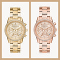 Michael Kors Ritz Chronograph Gold Dial Gold Steel Strap Watch For Women - MK6597