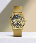 Guess Gadget Gold Dial Gold Mesh Bracelet Watch for Men - GW0538G2