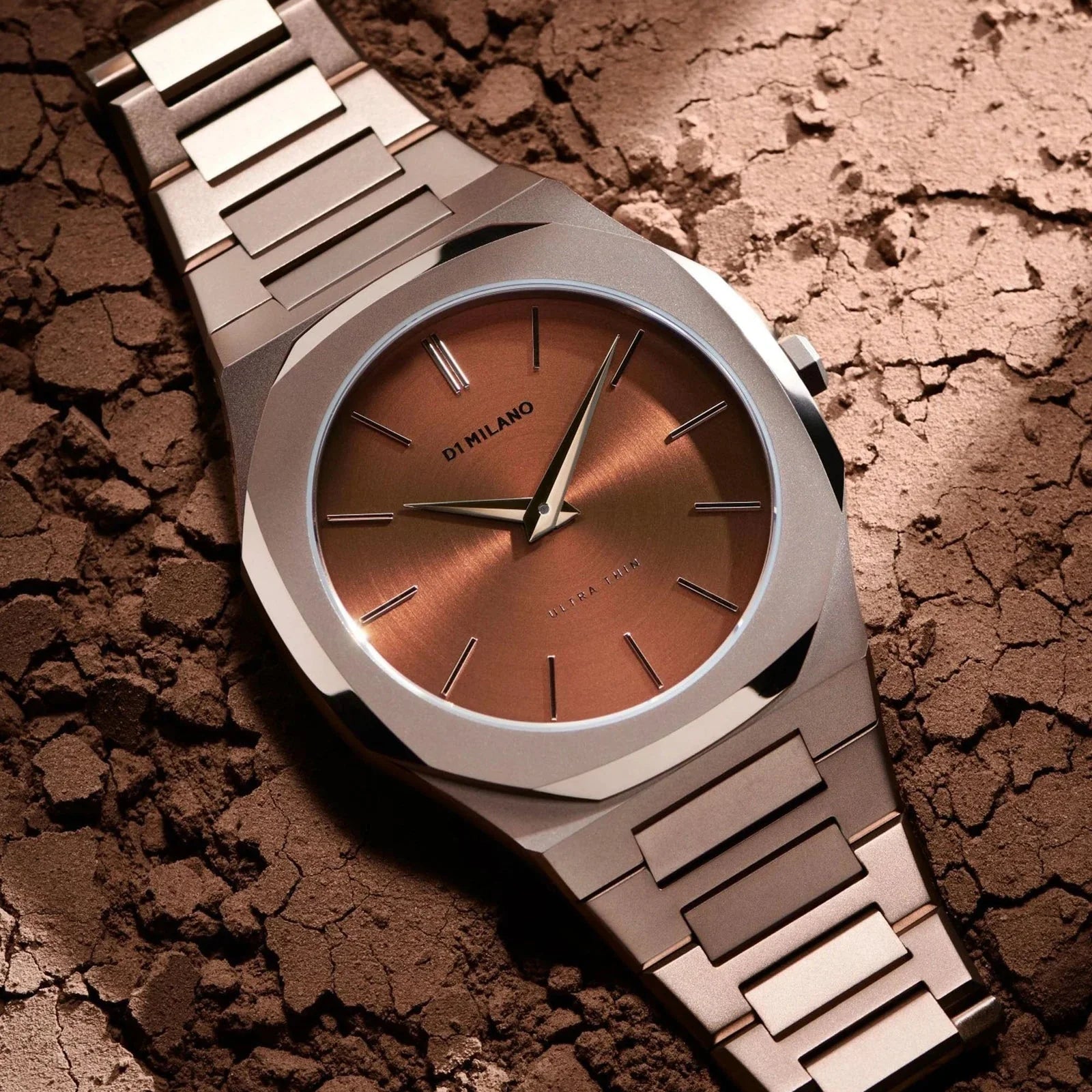 D1 Milano Ultra Thin Brown Dial Gold Steel Strap Watch for Unisex - D1-UTBJ10