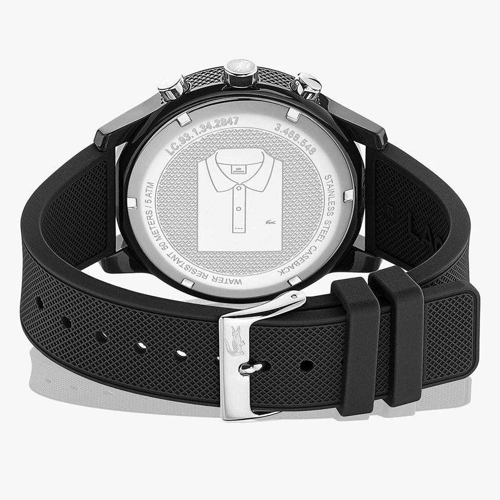 Lacoste 12.12 Chronograph Black Dial Black Silicone Strap Watch for Men - 2010972