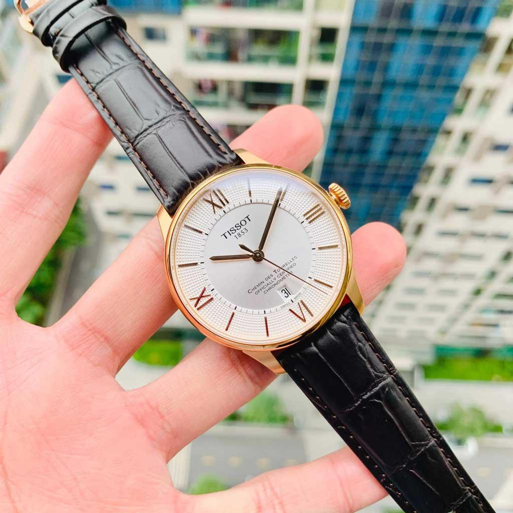 Tissot Chemin Des Tourelles Powermatic 80 Cosc Silver Dial Brown Leather Strap Watch For Men - T099.408.36.038.00