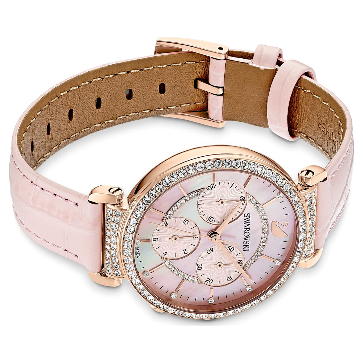 Swarovski Passage Chrono Pink Dial Pink Leather Strap Watch for Women - 5580352