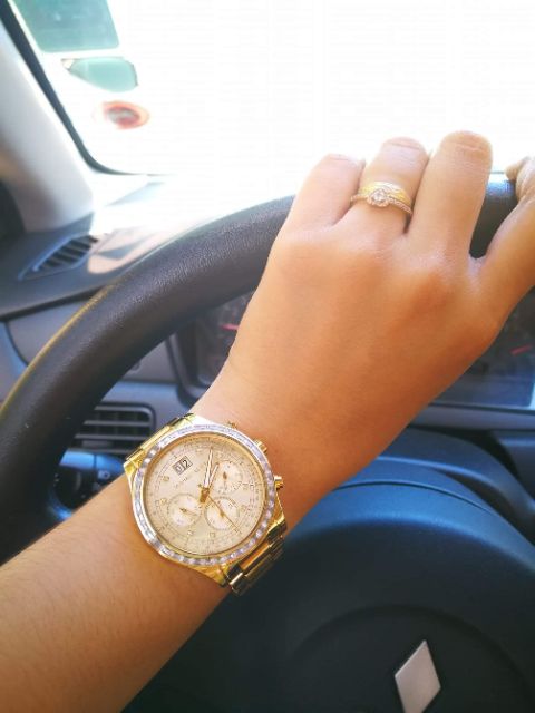 Michael Kors Brinkley Diamonds Gold Dial Gold Steel Strap Watch for Women - MK6187