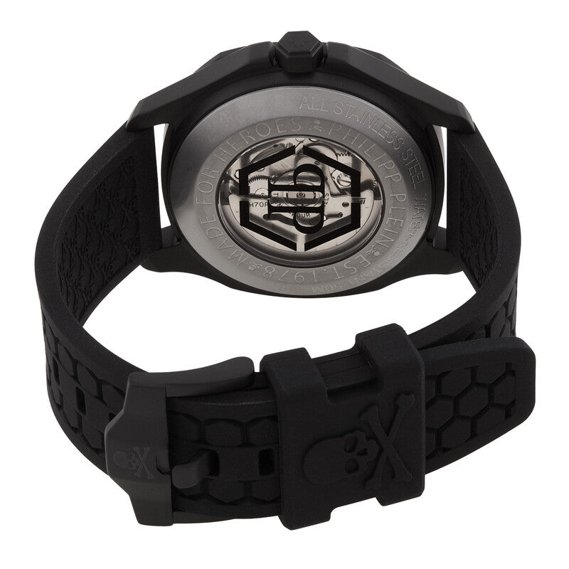 Philipp Plein Skeleton Spectre Black Dial Black Silicone Strap Watch for Men - PWRAA1023
