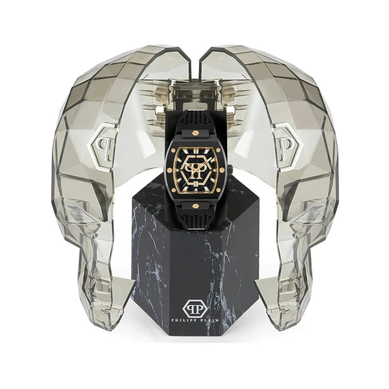Philipp Plein Hexagon Phantom Black Dial Black Silicone Strap Watch For Men- PWPUA0224