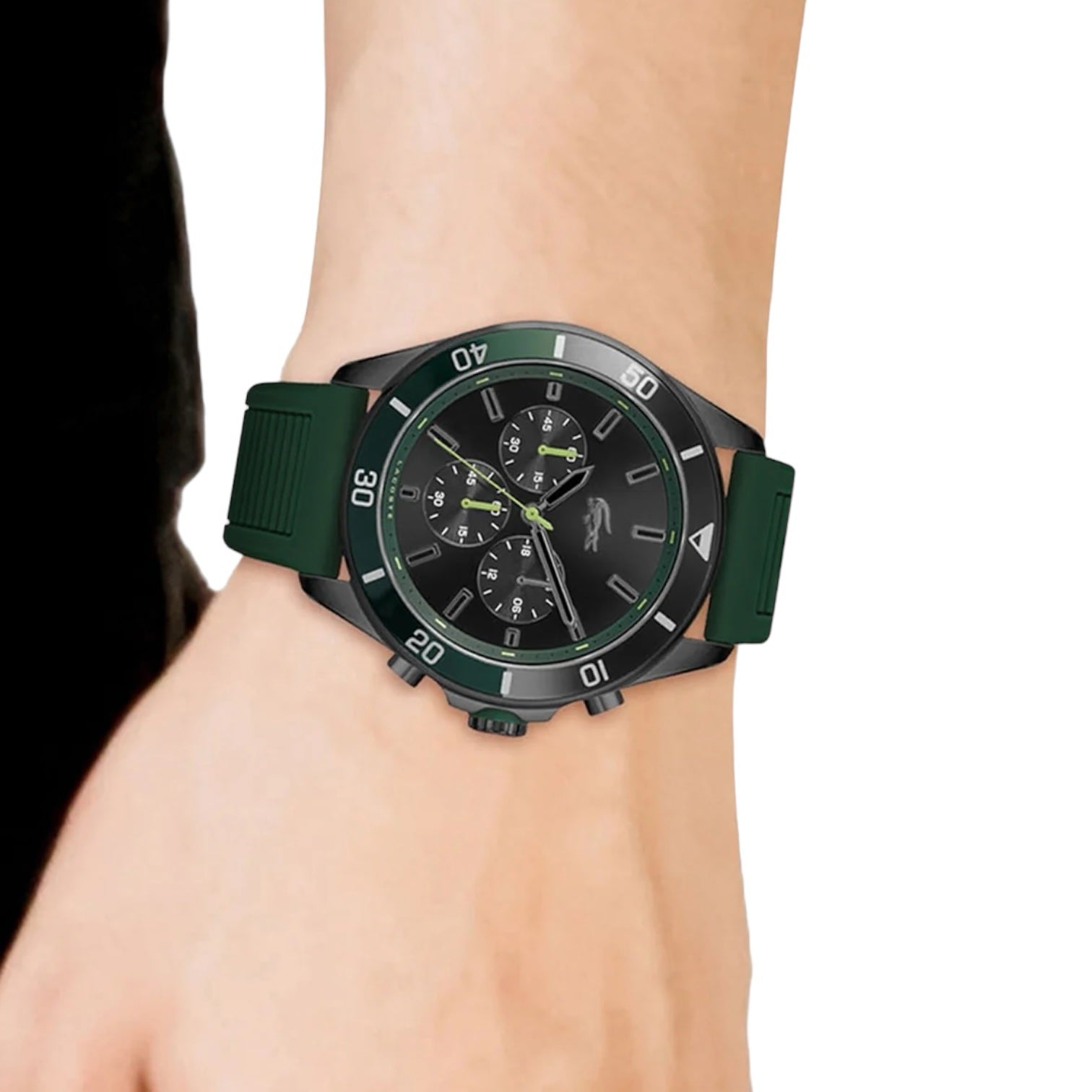 Lacoste Tiebreaker Chronograph Black Dial Green Silicon Strap Watch for Men - 2011153