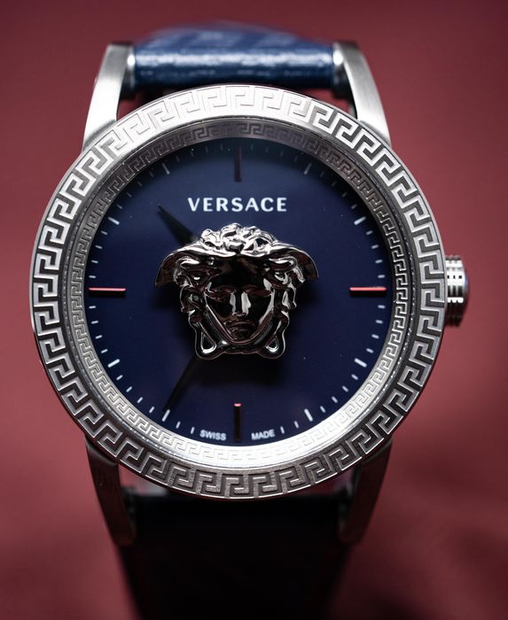 Versace Palazzo Empire Blue Dial Blue Leather Strap Watch for Men - VERD00118