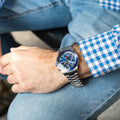 Fossil Sport Tourer Chronograph Blue Dial Silver Steel Strap Watch for Men - FS6047