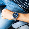 Tommy Hilfiger Weston Chronograph Blue Dial Silver Mesh Bracelet Watch For Men - 1710504