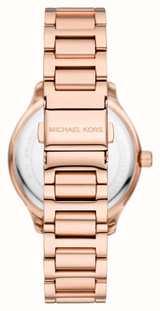 Michael Kors Sage Three-Hand Mother of Pearl White Dial Rose Gold Steel Strap Watch for Women - MK4806