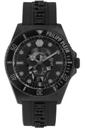 Philipp Plein The $kull Diver Black Dial Black Stainless Steel Strap Watch For Men- PWOAA0922