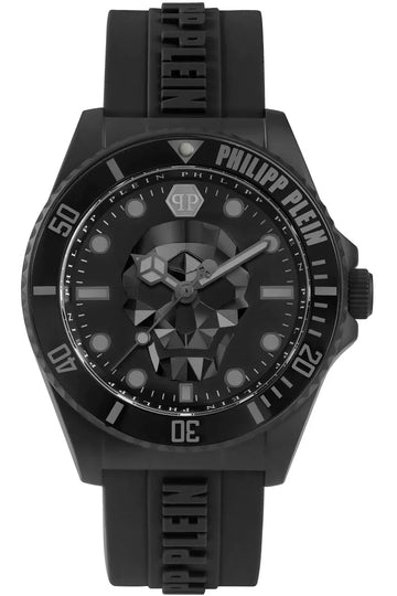 Philipp Plein The $kull Diver Black Dial Black Stainless Steel Strap Watch For Men- PWOAA0922