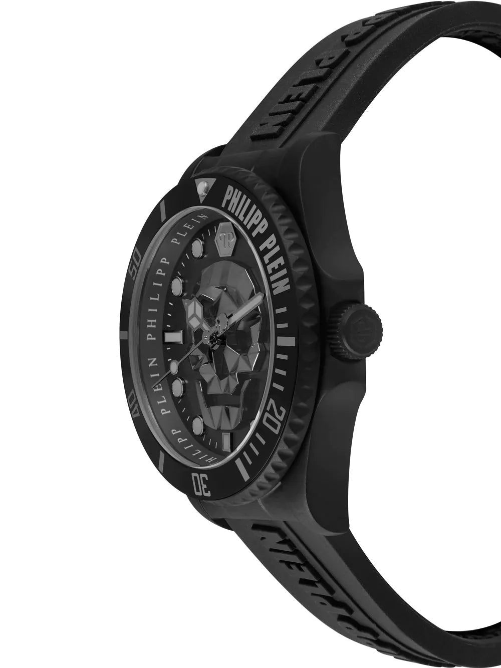 Philipp Plein The $kull Diver Black Dial Black Silicone Strap Watch For Men- PWOAA0922