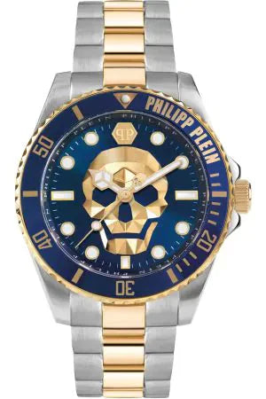 Philipp Plein The $kull Diver Blue Dial Two Tone Steel Strap Watch For Men- PWOAA0722
