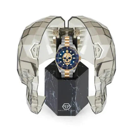 Philipp Plein The $kull Diver Blue Dial Two Tone Steel Strap Watch For Men- PWOAA0722