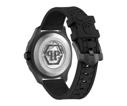 Philipp Plein High-Conic Automatic Black Dial Black Silicone Strap Watch for Men - PWRAA0923
