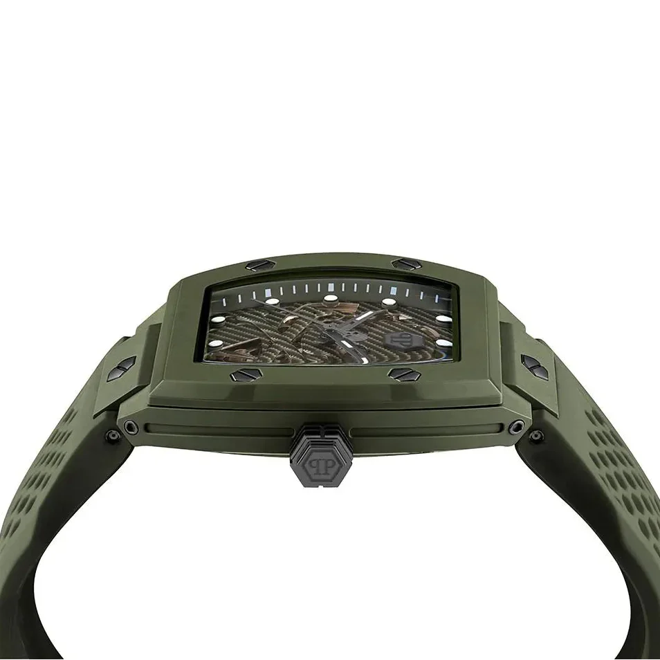 Philipp Plein The Skeleton Green Dial Green Silicone Strap Watch for Men- PWVBA0223