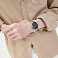 Fossil FB-01 Chronograph Black Dial Silver Steel Strap Watch for Men - FS5837