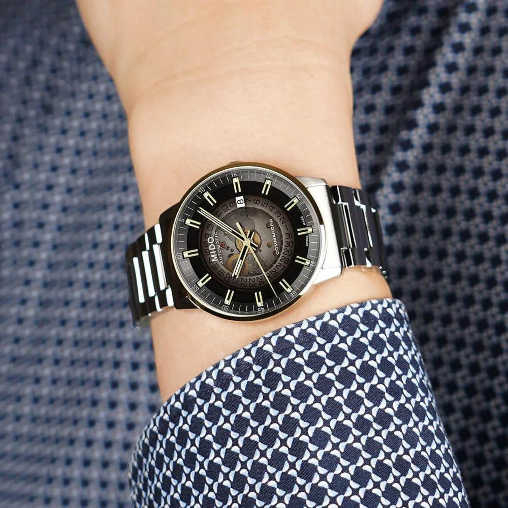 Mido Commander Automatic Gradient Black Dial Silver Steel Strap Watch For Men - M021.407.11.411.00