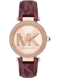 Michael Kors Parker Rose Gold Dial Maroon Leather Strap Watch For Women - MK2974