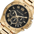 Michael Kors Brecken Chronograph Quartz Black Dial Gold Steel Strap Watch For Men - MK8481