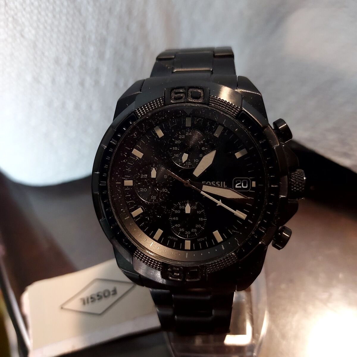 Fossil Bronson Chronograph Black Dial Black Steel Strap Watch for Men - FS5853