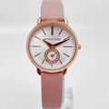 Michael Kors Petite Portia Silver Dial Pink Rubber Strap Watch For Women - MK2735