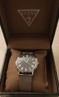 Guess Analog Black Dial Silver Mesh Bracelet Watch for Men - W1263G1