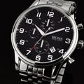 Hugo Boss Aeroliner Chronograph Black Dial Silver Steel Strap Watch For Men - 1512446