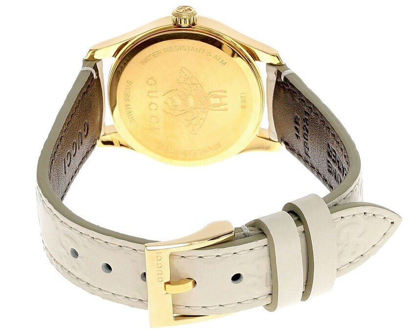 Gucci G Timeless Quartz White Dial White Leather Strap Watch For Women - YA126580A
