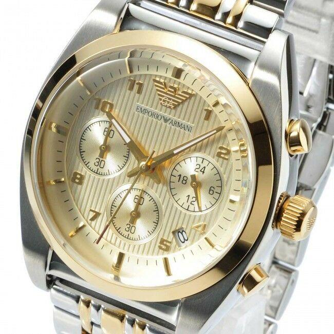Emporio Armani Classic Chronograph White Dial Two Tone Steel Strap Watch For Men - AR0396