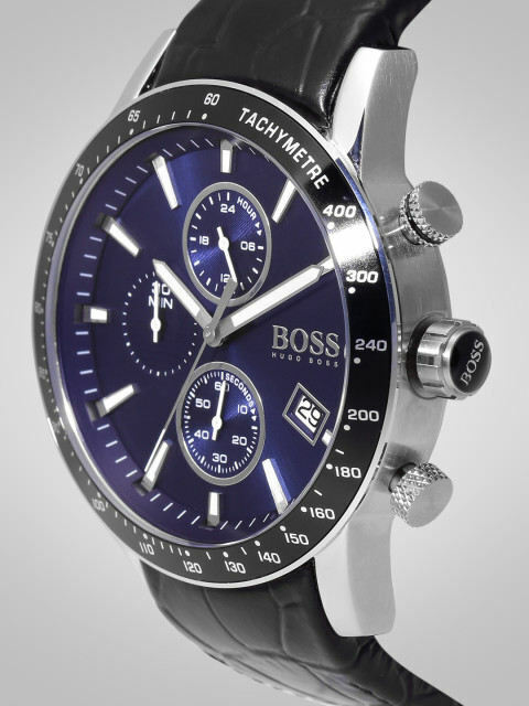 Hugo Boss Rafale Chronograph Quartz Blue Dial Black Leather Strap Watch For Men - HB1513391
