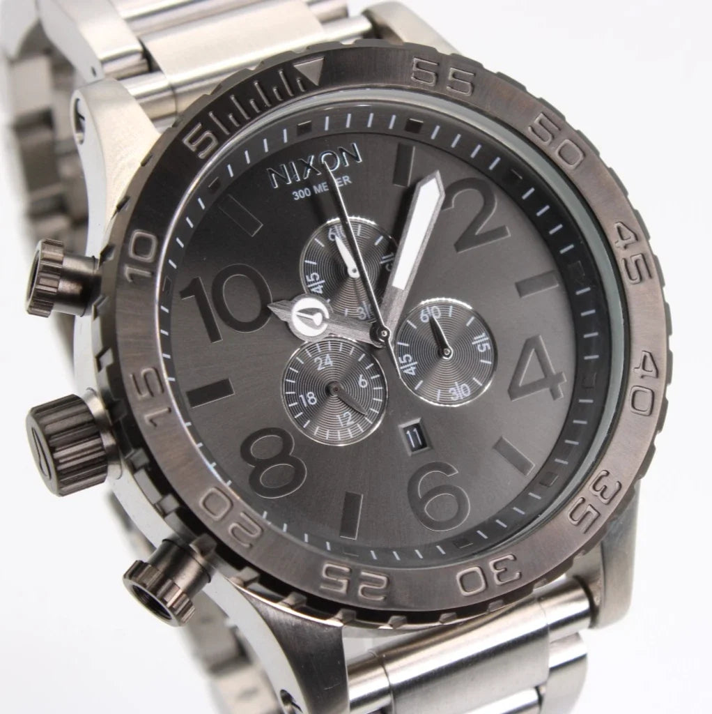 Nixon 51-30 Chrono Grey Dial Silver Steel Strap Watch for Men - A083-1762