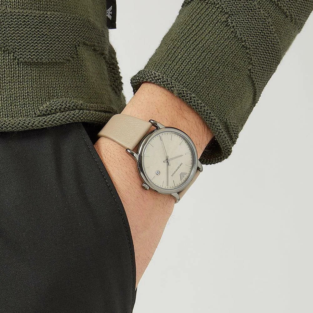 Emporio Armani Luigi Beige Dial Beige Leather Strap Watch for Men - AR11116