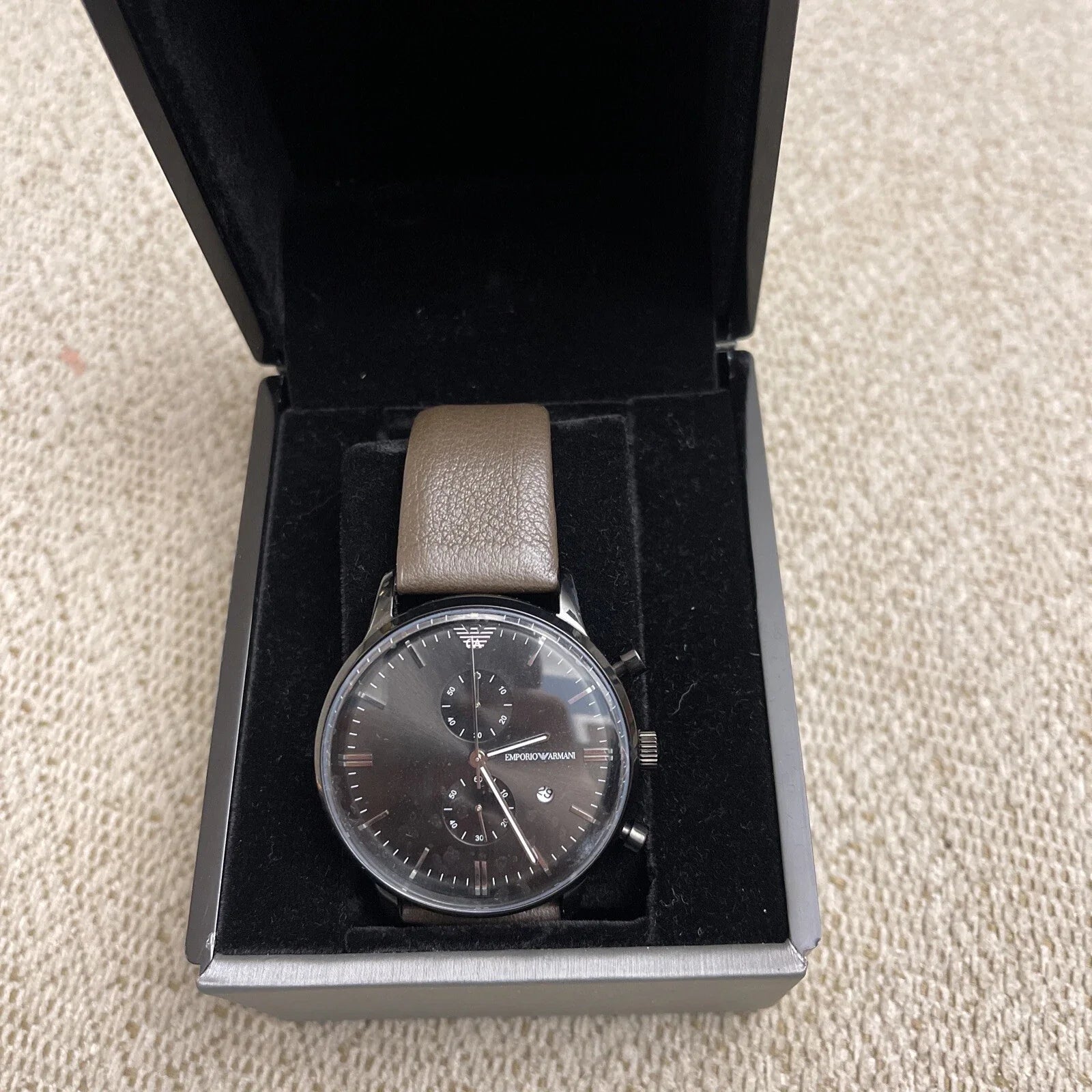Emporio Armani Retro Chronograph Brown Dial Brown Leather Strap Watch for Men  - AR1932