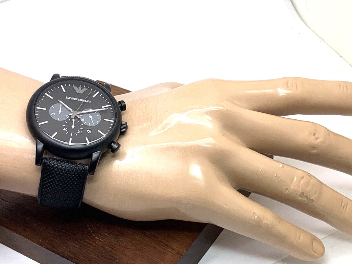 Emporio Armani Luigi Analog Black Dial Black Leather Strap Watch For Men - AR11450