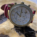 Michael Kors Parker Chronograph White Dial Pink Leather Strap Watch for Women - MK2297