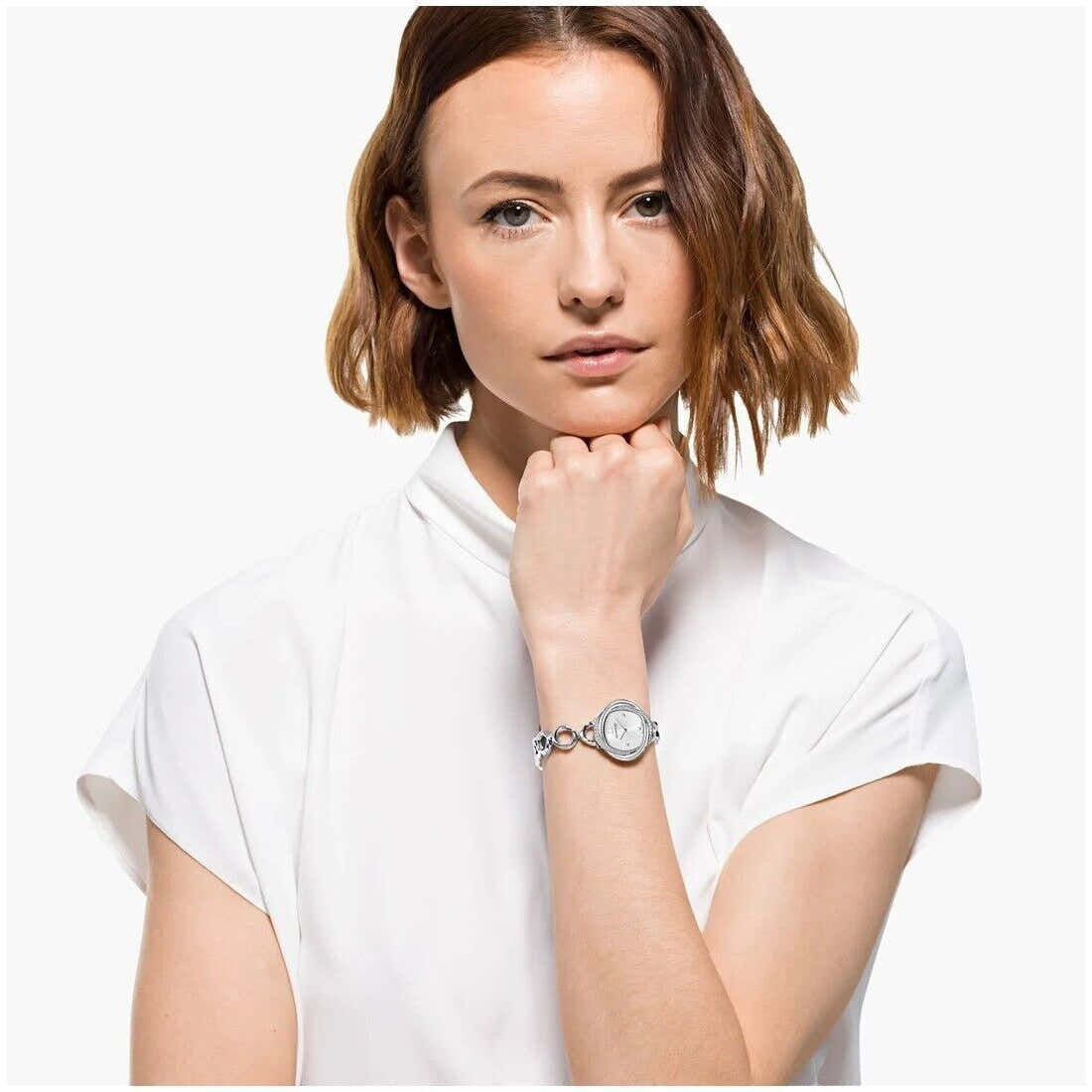 Swarovski Crystal Flower Silver Dial Silver Steel Strap Watch for Women - 5547622