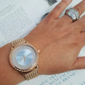 Guess Willow Crystal Blue Dial Rose Gold Mesh Bracelet Watch For Women - W0836L1