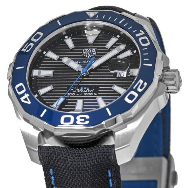 Tag Heuer Aquaracer Calibre 5 Automatic Black Dial Black Nylon Strap Watch for Men - WAY201C.FC6395