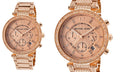 Michael Kors Uptown Glam Parker Chronograph Rose Gold Dial Steel Strap Watch for Women - MK5663