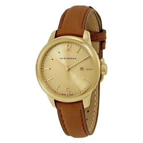 Burberry The Classic Champagne Gold Dial Brown Leather Strap Watch for Women - BU10101