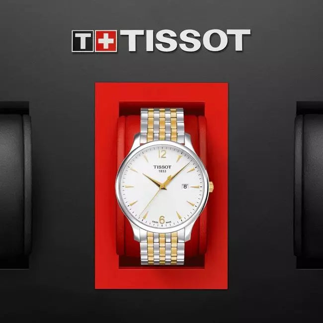 Tissot T Classic Tradition White Dial Two Tone Mesh Bracelet Watch For Men - T063.610.22.037.00