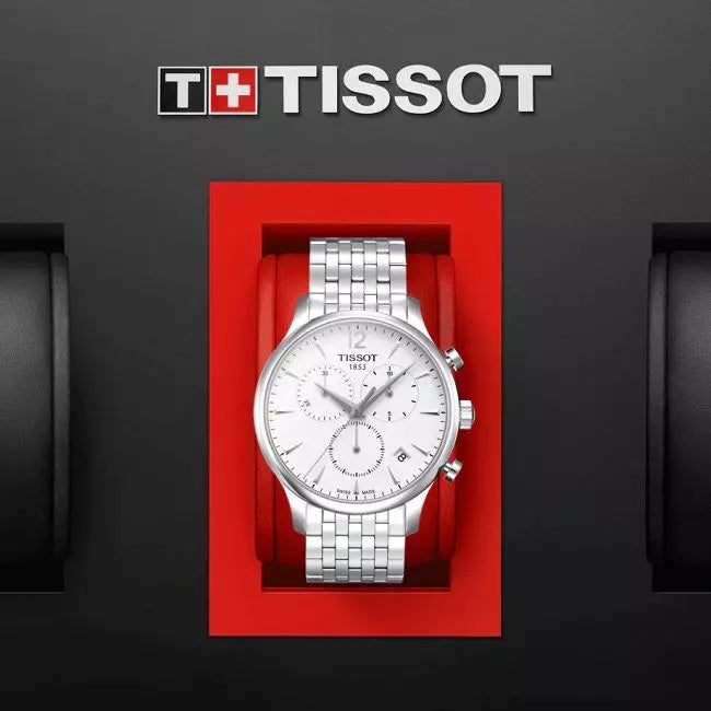 Tissot T Classic Tradition Chronograph White Dial Silver Steel Strap Watch For Men - T063.617.11.037.00