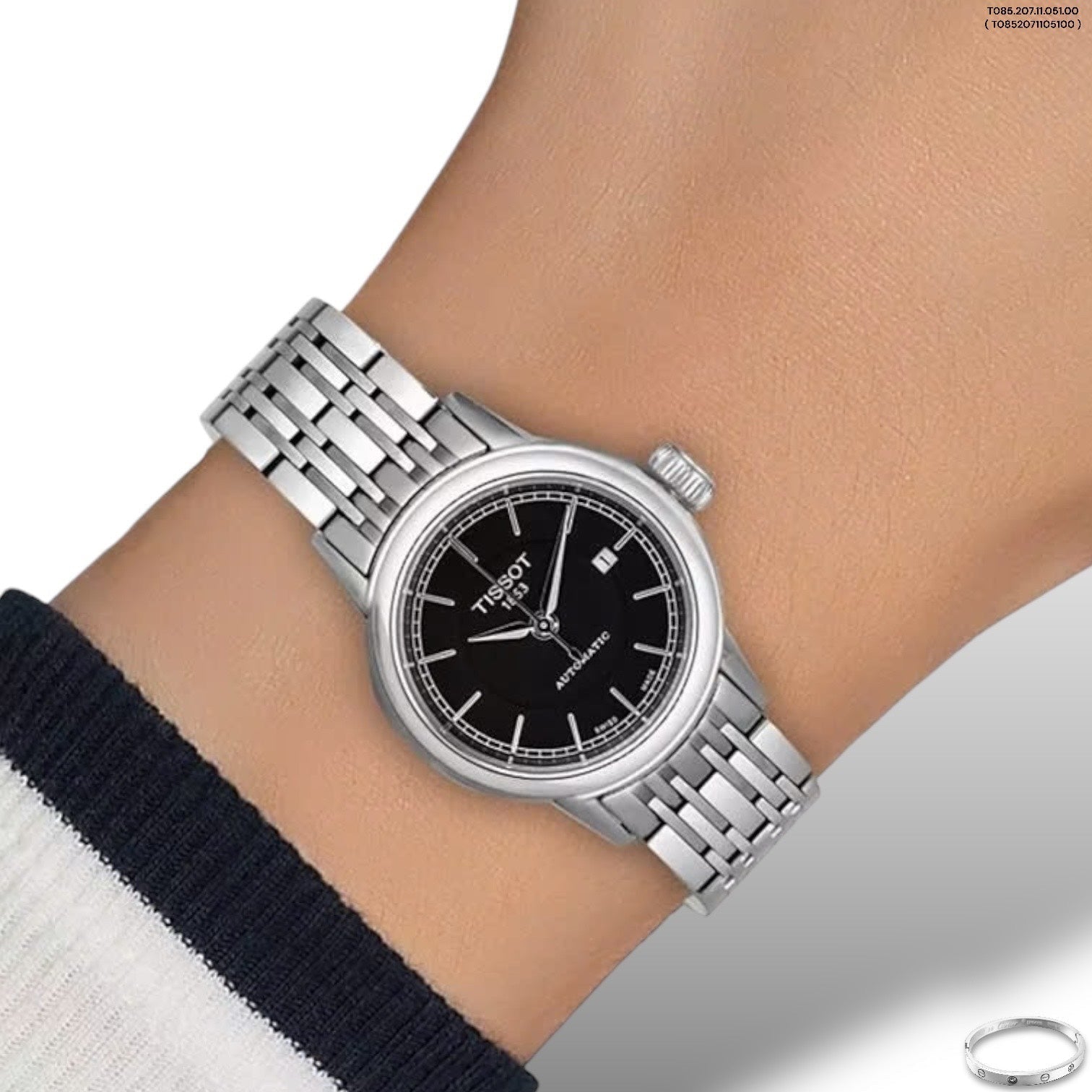 Tissot Carson Automatic Black Dial Silver Steel Strap Watch For Women - T085.207.11.051.00