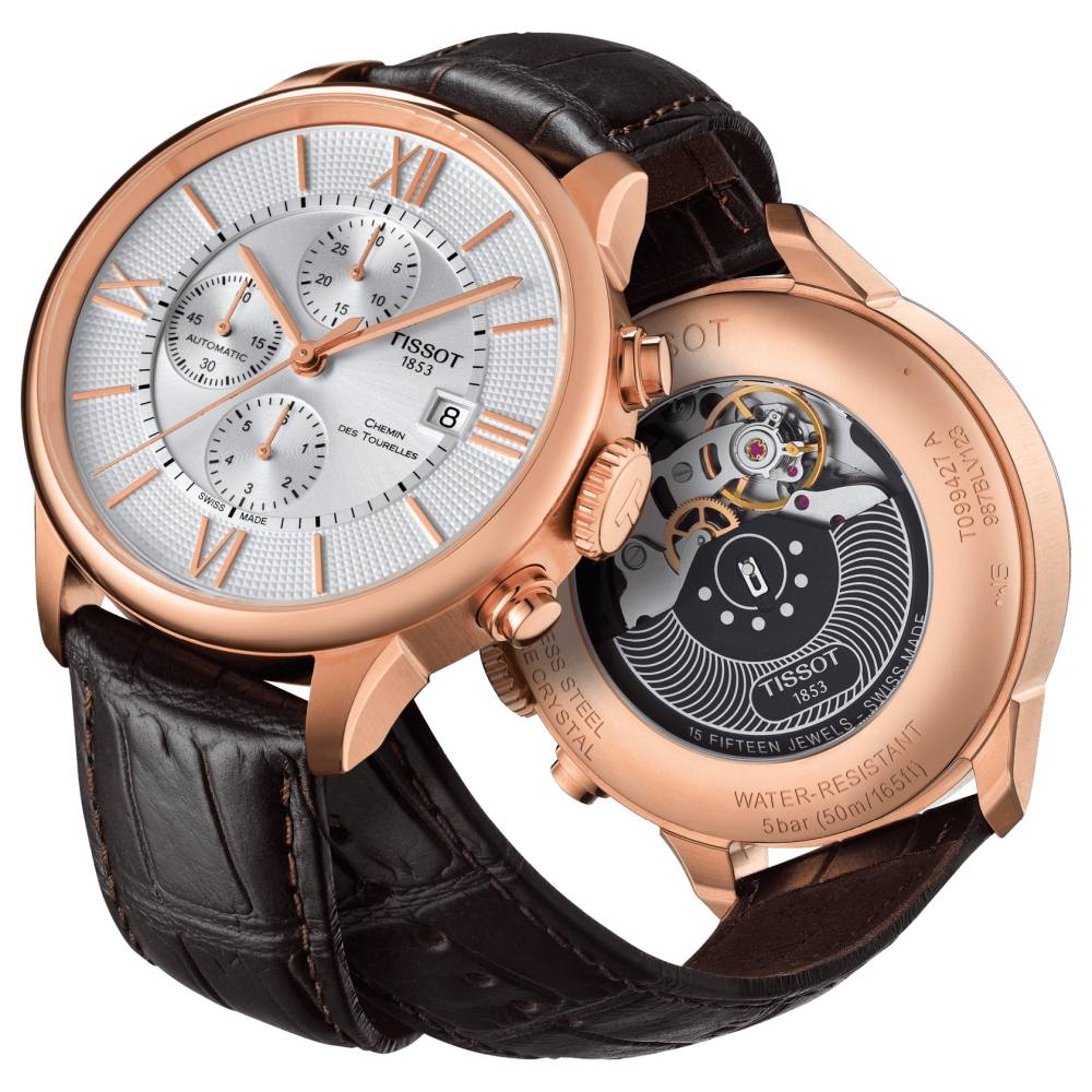 Tissot Des Tourelles Chronograph Silver Dial Brown Leather Strap Watch For Men - T099.427.36.038.00