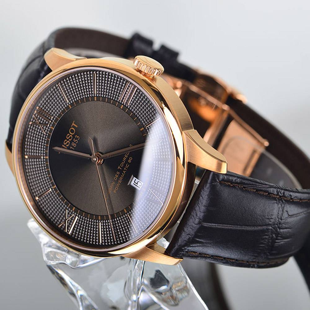 Tissot Chemin des Tourelles Powermatic 80 Brown Dial Brown Leather Strap Watch for Men - T099.407.36.448.00