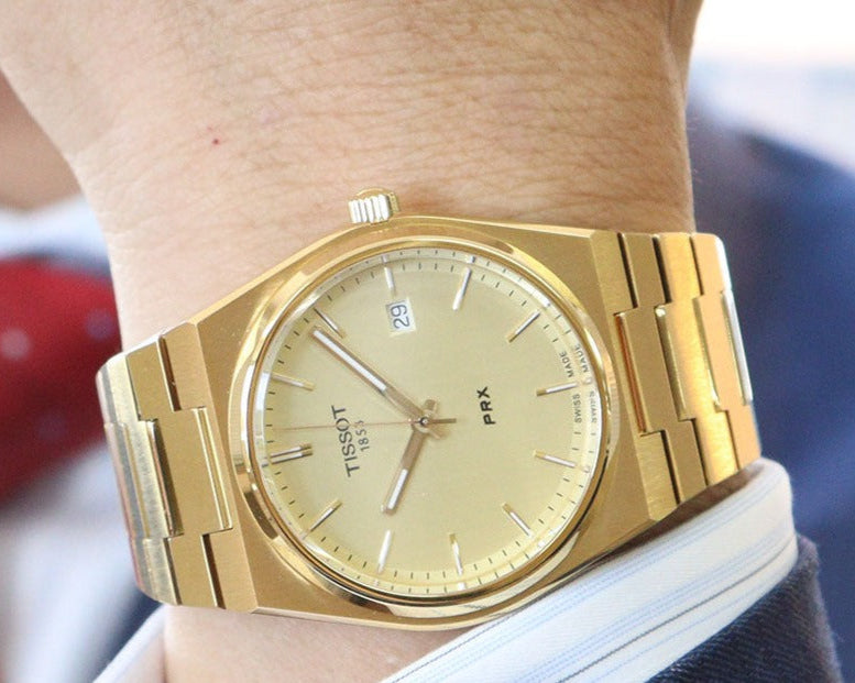 Tissot PRX Champagne Yellow Gold Dial Gold Steel Strap Watch for Men - T137.410.33.021.00
