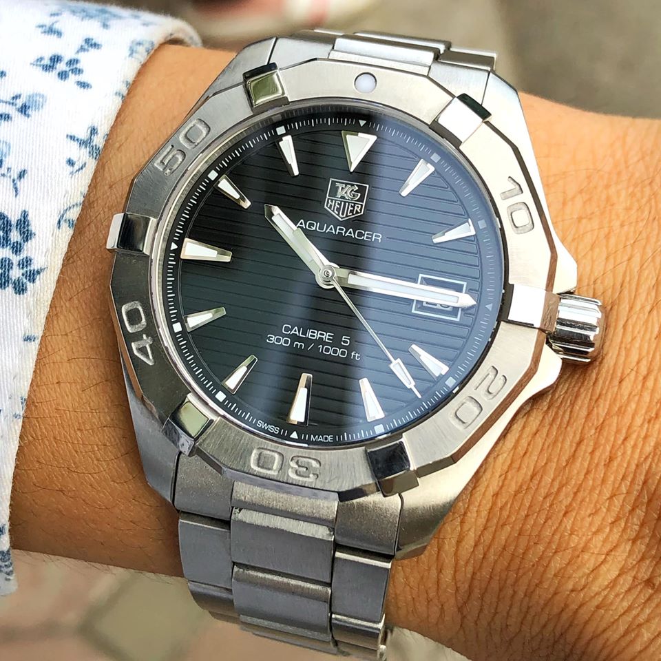 Tag Heuer Aquaracer Automatic Black Dial Silver Steel Strap Watch for Men - WAY2110.BA0928