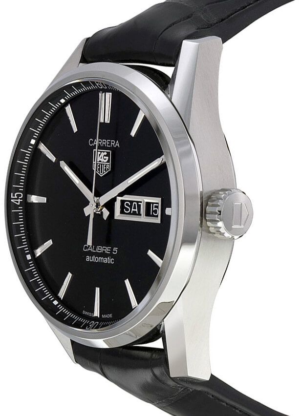 Tag Heuer Carrera Automatic Black Dial Black Leather Strap Watch for Men - WAR201A.FC6266